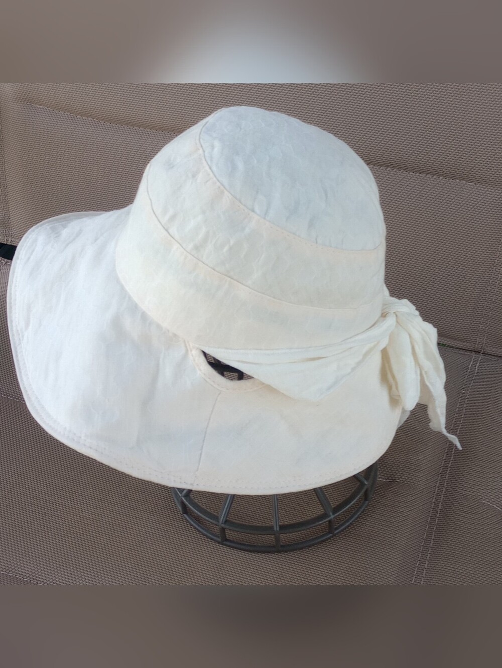 Women's Cream Wide-Brim Sun Hat with Side Tie
